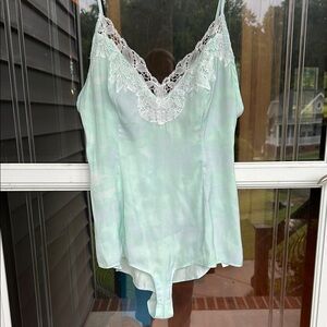 Free People Luella Lace Trim Camisole Bodysuit in Mineral